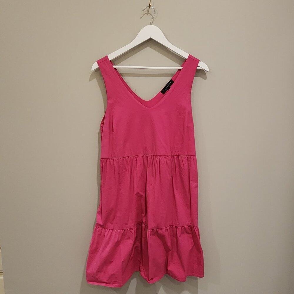 Gibson Look Pink Tiered Dress Barbiecore Beachy Picnic Brunch Date - Size S